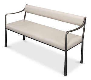 Sarreid Eliana Bench - Stylish Napa Off White Leather With Durable Gunmetal Finish Iron Frame For Elegance White  53436