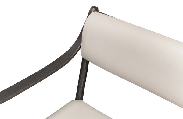 Sarreid Eliana Bench - Stylish Napa Off White Leather With Durable Gunmetal Finish Iron Frame For Elegance White  53436