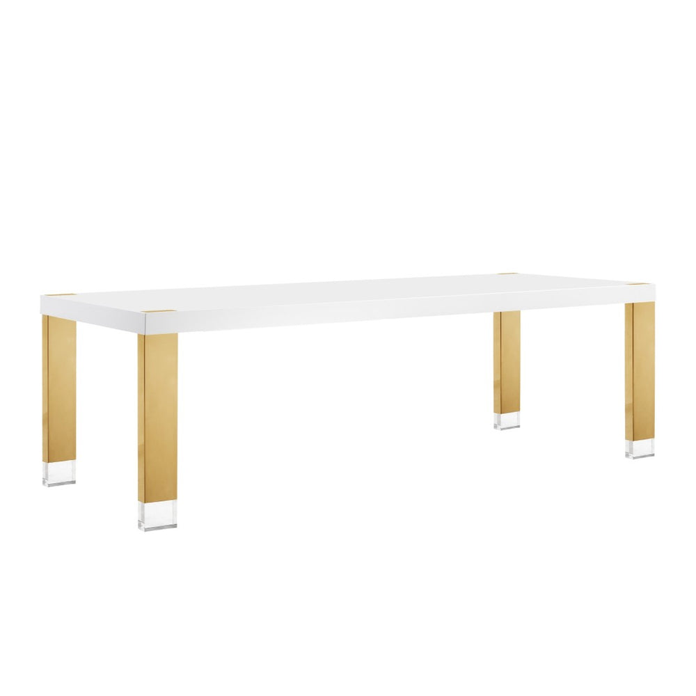 HomeRoots 95" Elegant Wood and Stainless Steel Dining Table - Modern Centerpiece for Entertaining & Dining White/Gold 534370