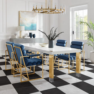 HomeRoots 95" Elegant Wood and Stainless Steel Dining Table - Modern Centerpiece for Entertaining & Dining White/Gold 534370