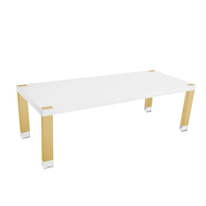 HomeRoots 95" Elegant Wood and Stainless Steel Dining Table - Modern Centerpiece for Entertaining & Dining White/Gold 534370