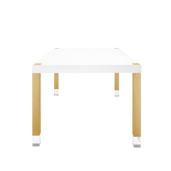 HomeRoots 95" Elegant Wood and Stainless Steel Dining Table - Modern Centerpiece for Entertaining & Dining White/Gold 534370