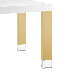 HomeRoots 95" Elegant Wood and Stainless Steel Dining Table - Modern Centerpiece for Entertaining & Dining White/Gold 534370