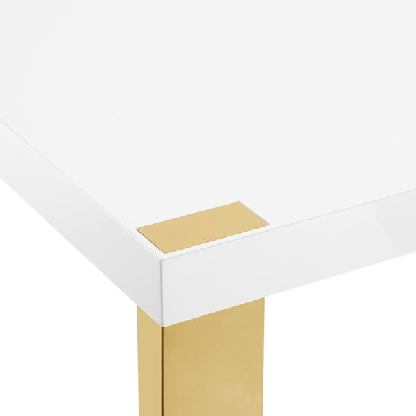 HomeRoots 95" Elegant Wood and Stainless Steel Dining Table - Modern Centerpiece for Entertaining & Dining White/Gold 534370