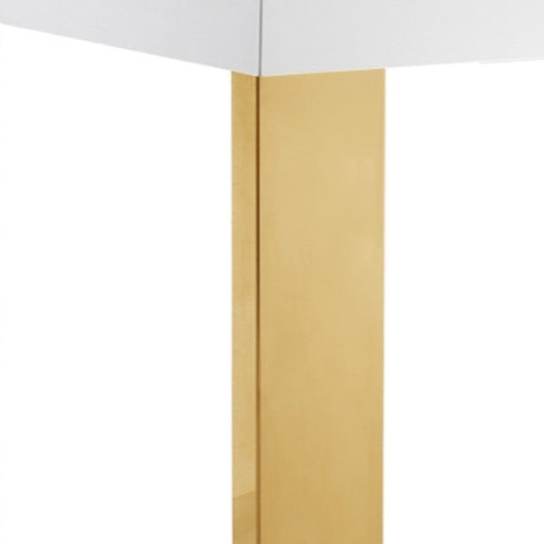 HomeRoots 95" Elegant Wood and Stainless Steel Dining Table - Modern Centerpiece for Entertaining & Dining White/Gold 534370