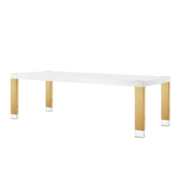 HomeRoots 95" Elegant Wood and Stainless Steel Dining Table - Modern Centerpiece for Entertaining & Dining White/Gold 534370