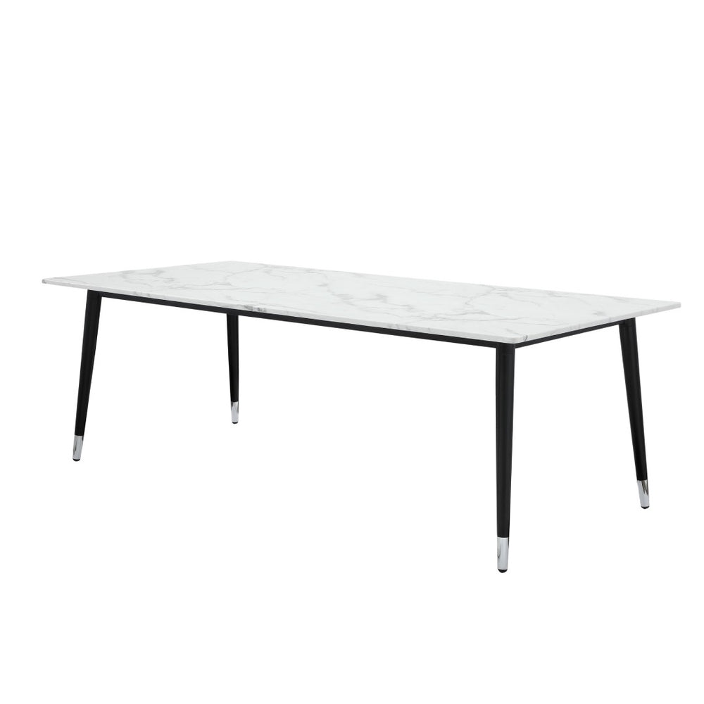 HomeRoots 91" White and Black Marble Dining Table - Elegant Rectangular Centerpiece for Modern Interiors 534371