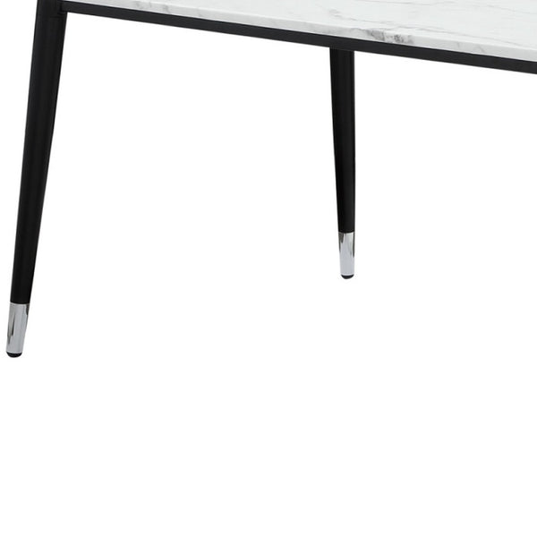 HomeRoots 91" White and Black Marble Dining Table - Elegant Rectangular Centerpiece for Modern Interiors 534371