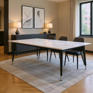 HomeRoots 91" White and Black Marble Dining Table - Elegant Rectangular Centerpiece for Modern Interiors 534371