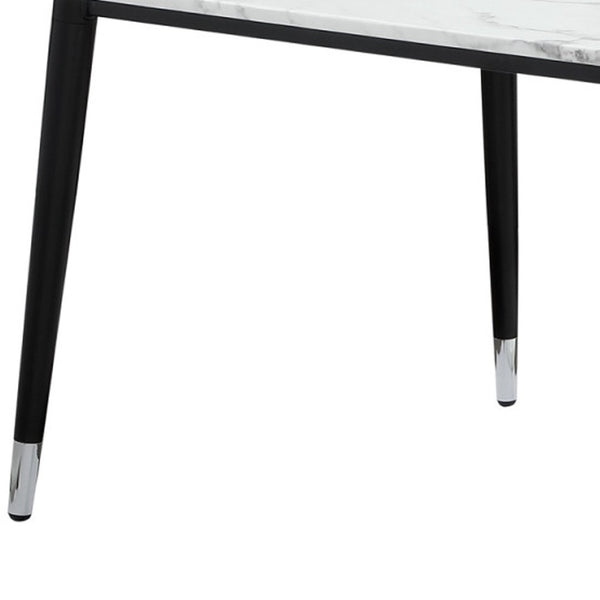 HomeRoots 91" White and Black Marble Dining Table - Elegant Rectangular Centerpiece for Modern Interiors 534371