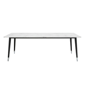 HomeRoots 91" White and Black Marble Dining Table - Elegant Rectangular Centerpiece for Modern Interiors 534371