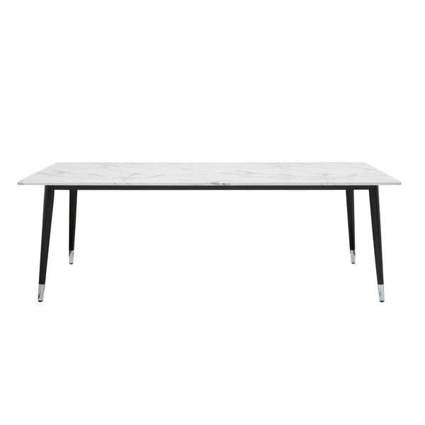 HomeRoots 91" White and Black Marble Dining Table - Elegant Rectangular Centerpiece for Modern Interiors 534371