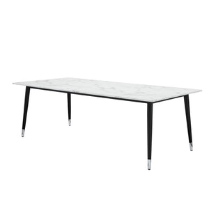 HomeRoots 91" White and Black Marble Dining Table - Elegant Rectangular Centerpiece for Modern Interiors 534371