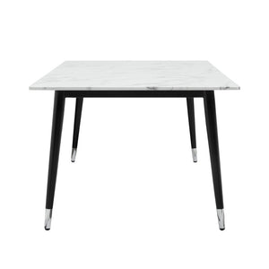 HomeRoots 91" White and Black Marble Dining Table - Elegant Rectangular Centerpiece for Modern Interiors 534371