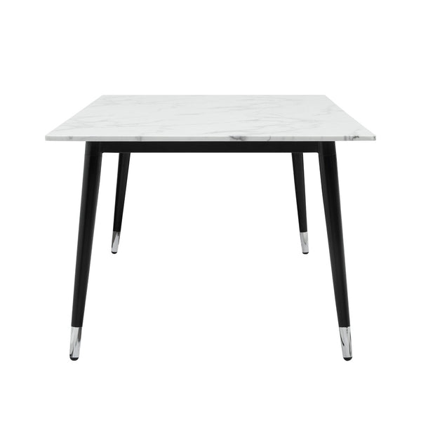 HomeRoots 91" White and Black Marble Dining Table - Elegant Rectangular Centerpiece for Modern Interiors 534371