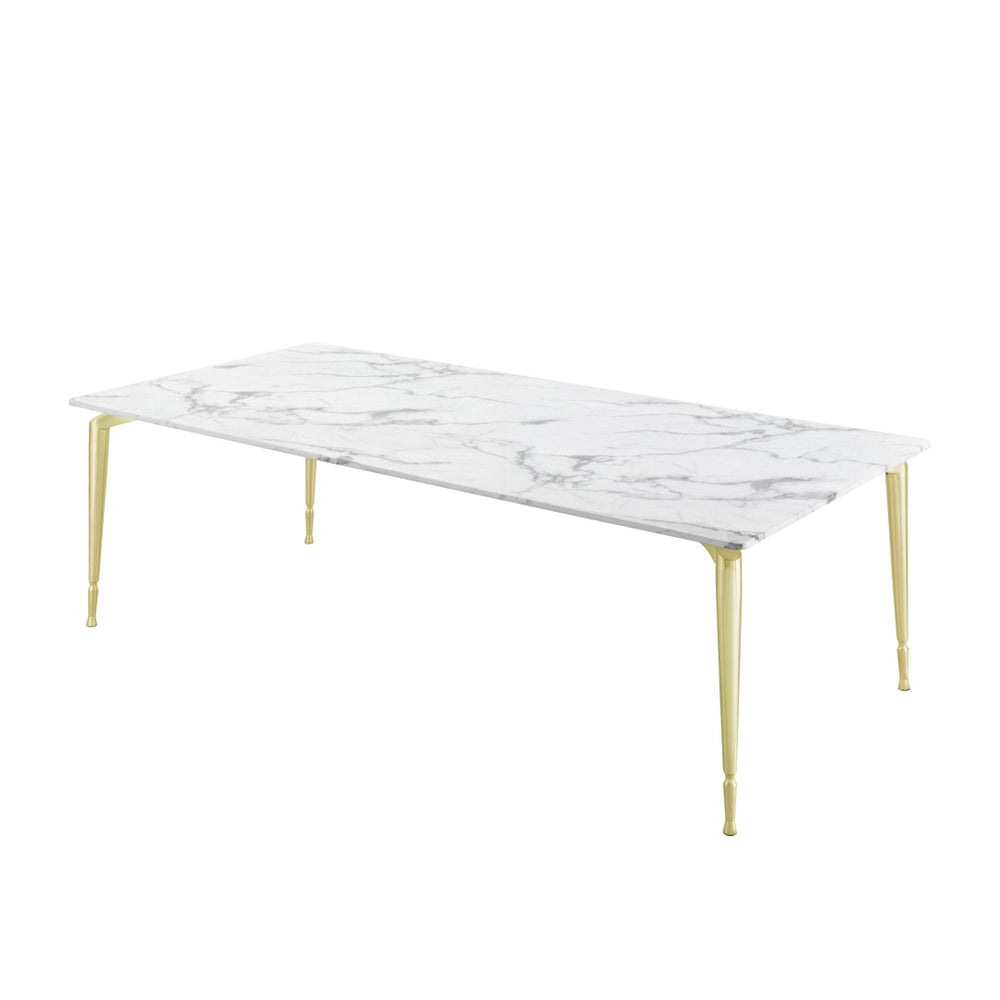 HomeRoots 90" White Marble & Gold Metal Dining Table - Modern Elegance for 10, Perfect for Any Occasion 534372