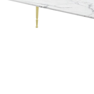 HomeRoots 90" White Marble & Gold Metal Dining Table - Modern Elegance for 10, Perfect for Any Occasion 534372