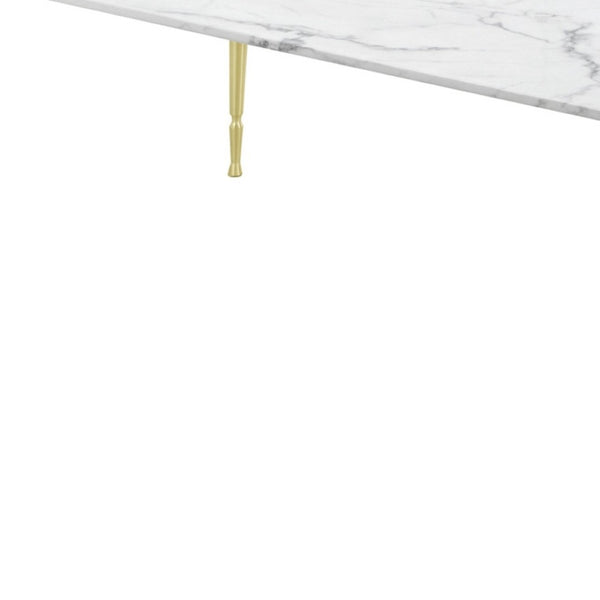 HomeRoots 90" White Marble & Gold Metal Dining Table - Modern Elegance for 10, Perfect for Any Occasion 534372