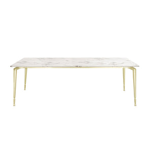 HomeRoots 90" White Marble & Gold Metal Dining Table - Modern Elegance for 10, Perfect for Any Occasion 534372