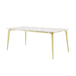 HomeRoots 90" White Marble & Gold Metal Dining Table - Modern Elegance for 10, Perfect for Any Occasion 534372