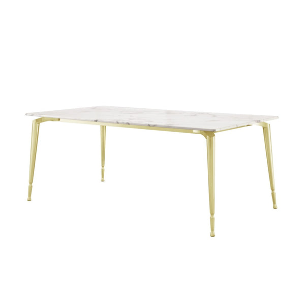 HomeRoots 90" White Marble & Gold Metal Dining Table - Modern Elegance for 10, Perfect for Any Occasion 534372