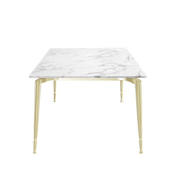 HomeRoots 90" White Marble & Gold Metal Dining Table - Modern Elegance for 10, Perfect for Any Occasion 534372