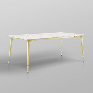 HomeRoots 90" White Marble & Gold Metal Dining Table - Modern Elegance for 10, Perfect for Any Occasion 534372