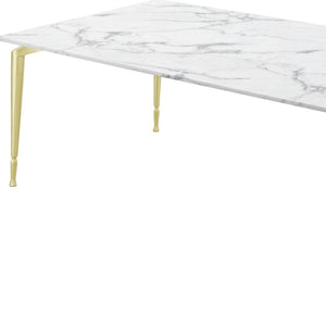 HomeRoots 90" White Marble & Gold Metal Dining Table - Modern Elegance for 10, Perfect for Any Occasion 534372