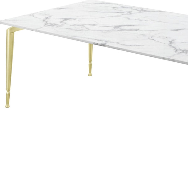 HomeRoots 90" White Marble & Gold Metal Dining Table - Modern Elegance for 10, Perfect for Any Occasion 534372