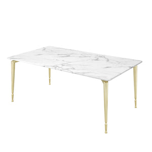 HomeRoots 71" White Marble and Gold Metal Dining Table - Luxurious Seating for 10, Modern Elegance & Versatility 534373