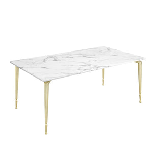 HomeRoots 71" White Marble and Gold Metal Dining Table - Luxurious Seating for 10, Modern Elegance & Versatility 534373