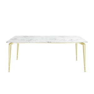 HomeRoots 71" White Marble and Gold Metal Dining Table - Luxurious Seating for 10, Modern Elegance & Versatility 534373