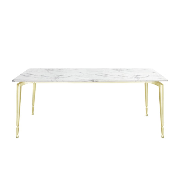HomeRoots 71" White Marble and Gold Metal Dining Table - Luxurious Seating for 10, Modern Elegance & Versatility 534373