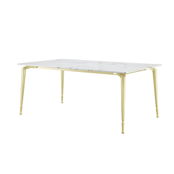 HomeRoots 71" White Marble and Gold Metal Dining Table - Luxurious Seating for 10, Modern Elegance & Versatility 534373