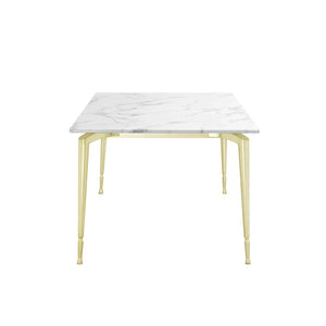 HomeRoots 71" White Marble and Gold Metal Dining Table - Luxurious Seating for 10, Modern Elegance & Versatility 534373