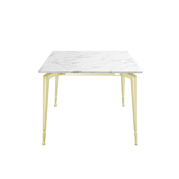 HomeRoots 71" White Marble and Gold Metal Dining Table - Luxurious Seating for 10, Modern Elegance & Versatility 534373