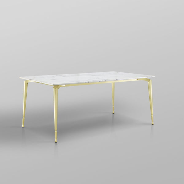 HomeRoots 71" White Marble and Gold Metal Dining Table - Luxurious Seating for 10, Modern Elegance & Versatility 534373