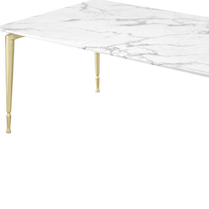HomeRoots 71" White Marble and Gold Metal Dining Table - Luxurious Seating for 10, Modern Elegance & Versatility 534373