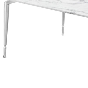 HomeRoots 90" Elegant White Marble Dining Table with Silver Metal Base - Seats 10, Perfect for Any Occasion 534374