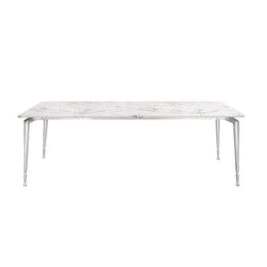HomeRoots 90" Elegant White Marble Dining Table with Silver Metal Base - Seats 10, Perfect for Any Occasion 534374