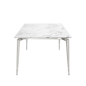 HomeRoots 90" Elegant White Marble Dining Table with Silver Metal Base - Seats 10, Perfect for Any Occasion 534374