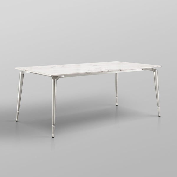 HomeRoots 90" Elegant White Marble Dining Table with Silver Metal Base - Seats 10, Perfect for Any Occasion 534374