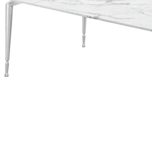 HomeRoots 90" Elegant White Marble Dining Table with Silver Metal Base - Seats 10, Perfect for Any Occasion 534374