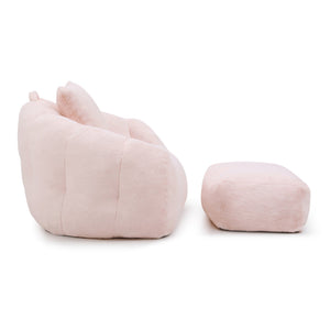 English Elm Giant Foam-Filled Bean Bag Chair with Footstool, Shell-Shaped Faux Fur Sofa for Gaming Reading уют Pink W2677P306794