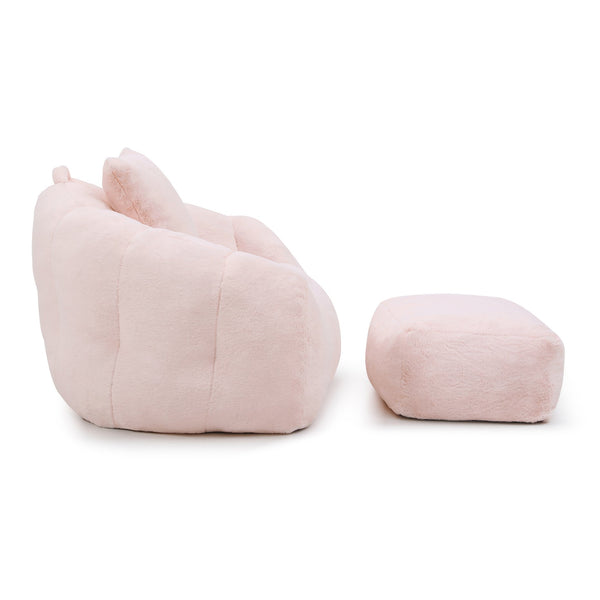 English Elm Giant Foam-Filled Bean Bag Chair with Footstool, Shell-Shaped Faux Fur Sofa for Gaming Reading уют Pink W2677P306794