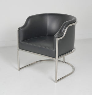 Homeroots Charcoal Genuine Leather And Stainless Curved Back Dining Or Side Chair  Metal And Wood 534390