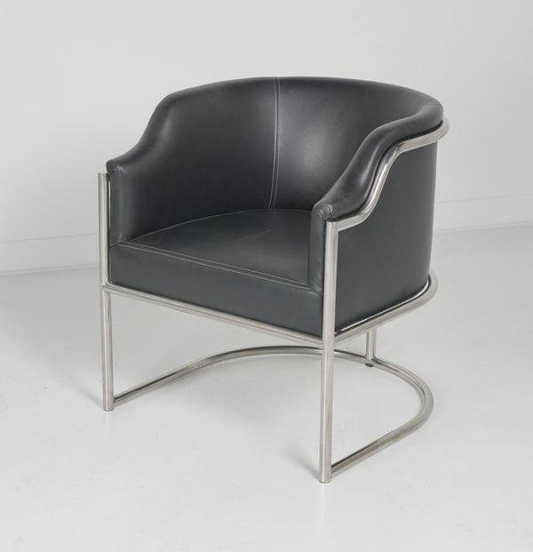 Homeroots Charcoal Genuine Leather And Stainless Curved Back Dining Or Side Chair  Metal And Wood 534390