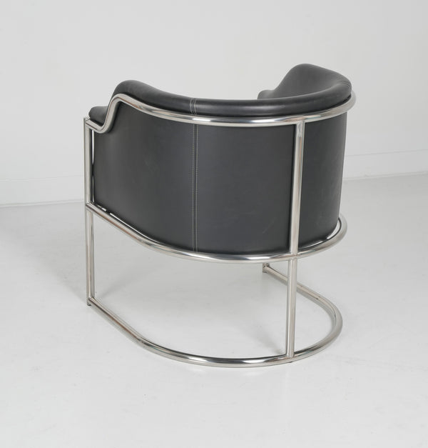 Homeroots Charcoal Genuine Leather And Stainless Curved Back Dining Or Side Chair  Metal And Wood 534390