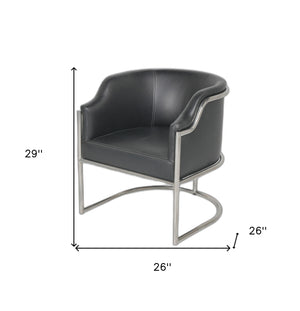 Homeroots Charcoal Genuine Leather And Stainless Curved Back Dining Or Side Chair  Metal And Wood 534390