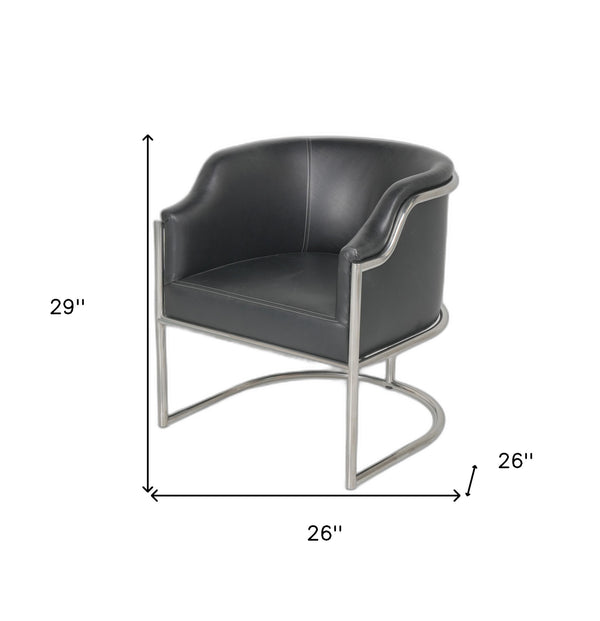 Homeroots Charcoal Genuine Leather And Stainless Curved Back Dining Or Side Chair  Metal And Wood 534390